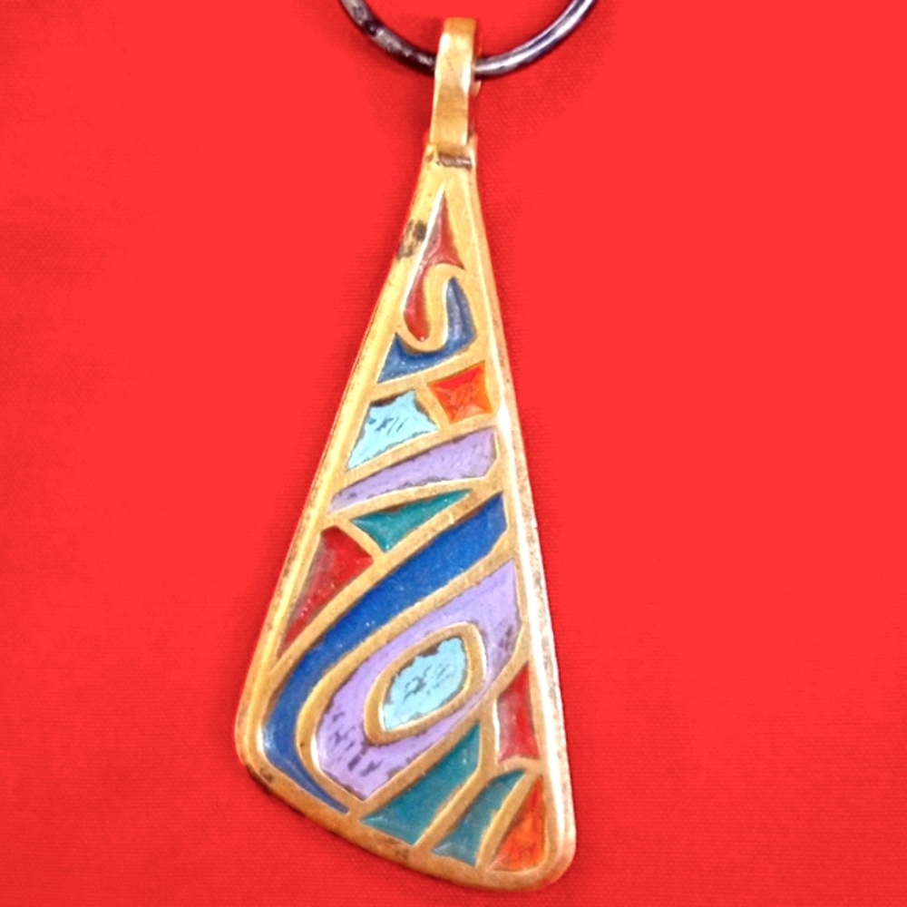 Vintage Terra Sancta Guild 1969 Israel Geometric Painted Pendant